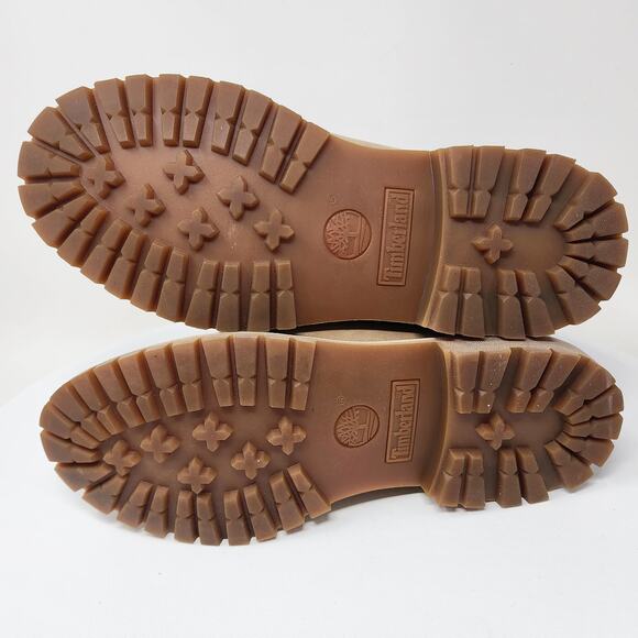 Timberland Teddy Fleece Fold Down Boots Women 7 Taupe Leather Waterproof Lace-up - Picture 15 of 16